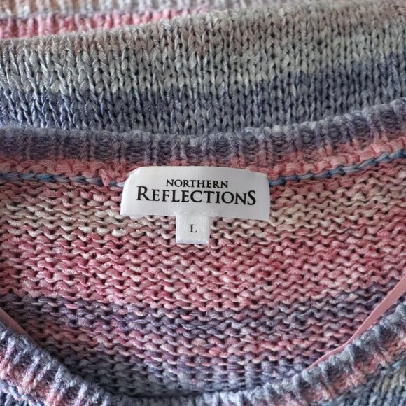 Northern Reflections Women's Sz L Multicolored Crew Striped‎ Crochet Tee Shirt - Picture 8 of 10